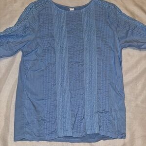 Old navy blue chambray embroidered blouse top